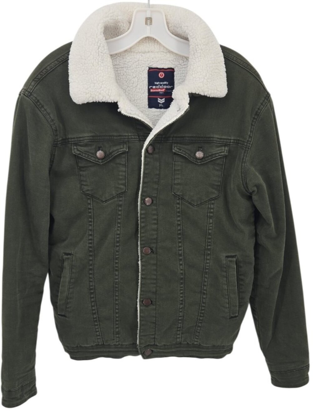 Mens XL Sherpa Lined Denim Trucker Jacket Olive Green Barn Workwear